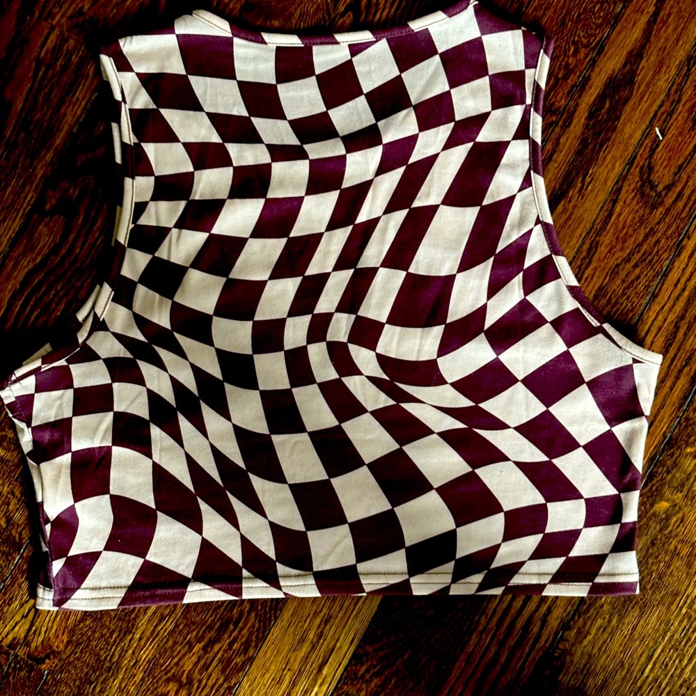 Illusion cream and brown grid shirt